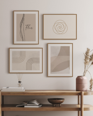 set de 4 láminas abstractas en tonos neutros