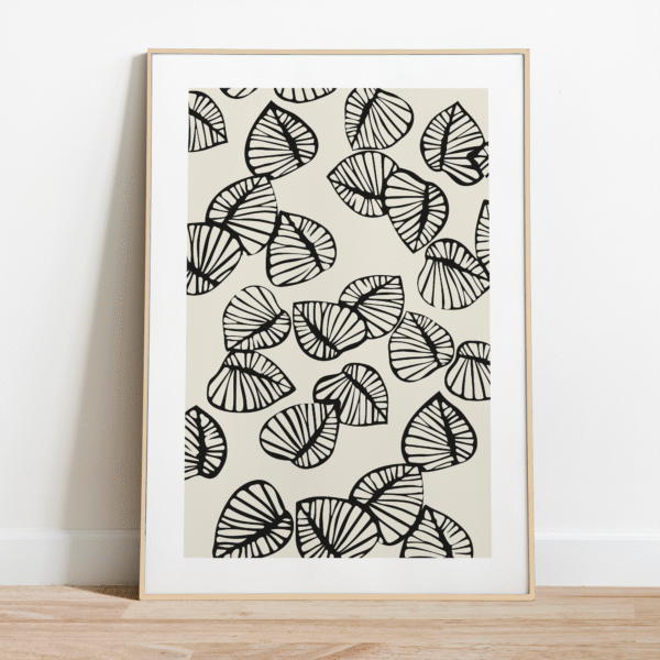 Lámina Moderna de Hojas Abstractas – Estilo Gráfico en Blanco y Negro - Imagen 2