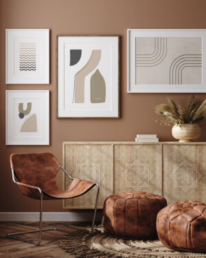 Set de 4 Láminas Abstractas Orgánicas Modernas en Tonos Tierra