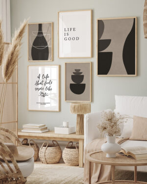 Set de 5 Láminas Minimalistas Neutras – Life is Good y Formas Abstractas