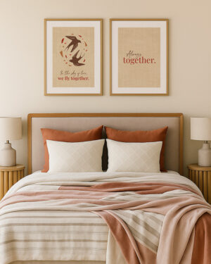 Set de 2 láminas de aves volando para dormitorio de pareja – Arte decorativo Feng Shui