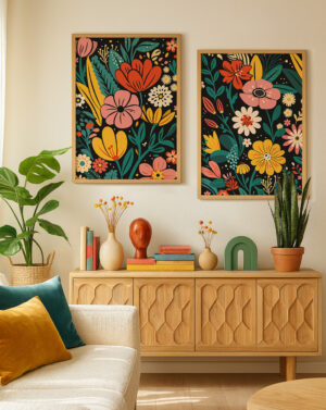 Set de 2 láminas botánicas florales