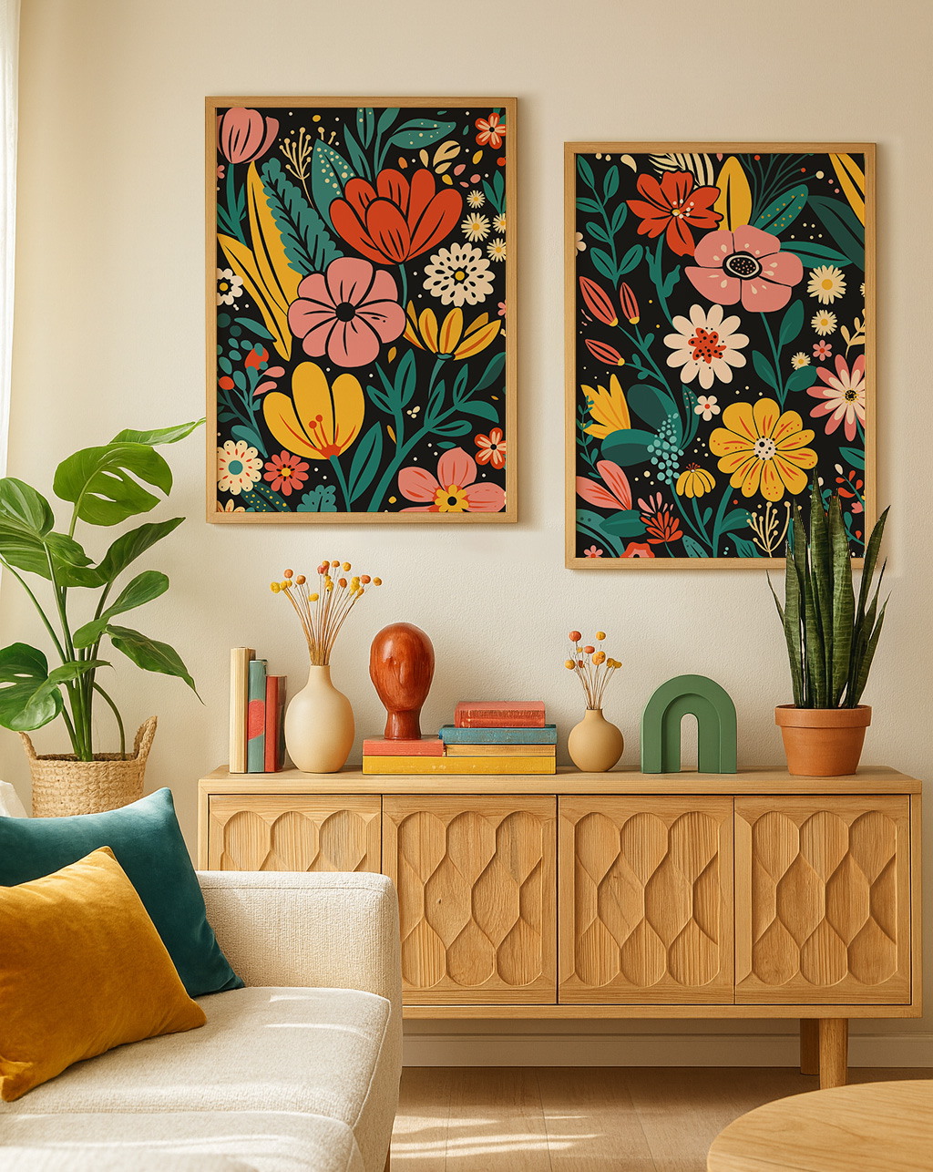 Set de 2 láminas botánicas florales